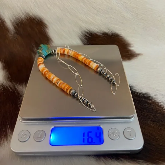 ❤️ Spiny Oyster Heishi Beads & 925 Desert Pearl Navajo Style Jacla Necklace 18” - Picture 13 of 14